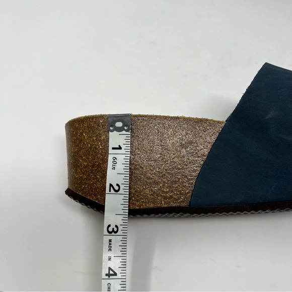 Bio Bio Platform Wedge Platform Sandals Blue Leather Cork Slip On Shoes Size 9.5 - Picture 11 of 11